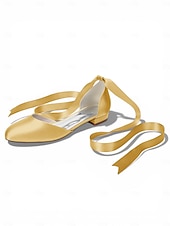 baratos Dama de honra-Sapatilhas femininas multicoloridas de cetim com amarração no tornozelo, elegantes sapatos de bico fino para damas de honra em casamentos ao ar livre no gramado.