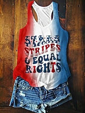  Koszulka na Dzień Niepodległości Amerykański Rocznicowy Damska Kamizelka Tank Top Ombre Litery Aktywna Codzienna Plażowa Bez Rękawów V Dekolt Zwykłe Top Codzienny Wakacyjny Strój Plażowy Czerwona