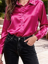 Недорогие Простые блузки-Жен. Рубашка Блуза Нарядные Топы Рюши Пэчворк Пуговицы Сплошной цвет Полотняное плетение Элегантный стиль Винтаж Дамы Длинный рукав Рубашечный воротник Обычные топы Повседневные Офис Праздники