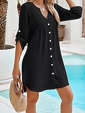 Недорогие Пляжные платья-Жен. Мини-платье Белое платье пляжное платье Черное платье Накидка Элегантный стиль Мода Классика Повседневные на открытом воздухе Пляж Стандартный Полотняное плетение Длинный рукав V-образный вырез
