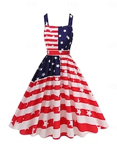  1950er Retro Vintage Knielang Kleid Swing-Kleid Ausgestelltes Kleid Ärmellos Tailliert und ausgestellt Schaukel Kostüm Damen 4. Juli Unabhängigkeitstag Erwachsene Kleid Frühling & Sommer