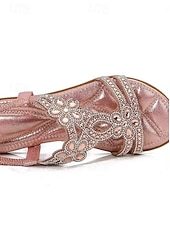 お買い得  花嫁-クリスタルのディテールが施されたシルバーの装飾が施された女性用フラットサンダル。ビーチでの結婚式に最適なエレガントなブライダルシューズ。