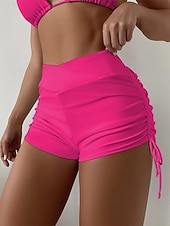 Χαμηλού Κόστους Μπικίνι σλιπ-Γυναικεία Μαγιό Ελαστικό μπόξερ σορτς Σορτσάκια Μαγιό Ψηλή Μέση Διακοπές Ρούχα παραλίας Συμπαγές Χρώμα Αμάνικο Μαγιό