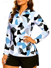 cheap Women's Shirt-Women's Geometric Tops Golf Polo Shirt Tennis Shirt Long Sleeve Print Quarter Zip Pullover UV Protection Elastic Breathable Tennis Golf Pickleball Stand Collar Zip Collar Shirt Sweatshirt Pink Blue
