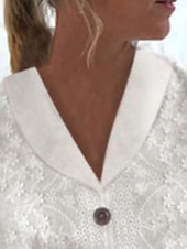 billige Enkle bluser-Dame Sommerskjorte Uformell skjorte Bluse Blonde Lapper Knapper Helfarge Elegant Stilfull Fritid Kortermet Aftæpning Vanlige topper Daglig utendørs Ferie Hvit Sommer Vår