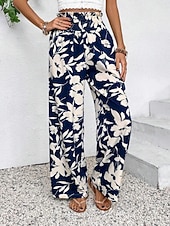 Χαμηλού Κόστους φαρδύ πόδι &amp; ψηλόμεσο-Γυναικεία Πλατύ Πόδι κινέζικα Διακοπές Κομψό στυλ street Απλός Πλήρες μήκος Μεσαία Μέση Φλοράλ Ελαστική ζώνη μέσης Εκτύπωση Άνετα Άνεση Υψηλή Ελαστικότητα Καθημερινά ΕΞΩΤΕΡΙΚΟΥ ΧΩΡΟΥ Διακοπές