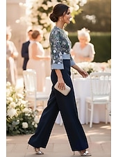 preiswerte Overalls für Mütter-Overalls Bodenlang Perlenbestickt Abendkleid Kleid der Brautmutter Brautmutterkleid Langarm Rundhalsausschnitt Elegant Einfach Minimalistisch Formell Hochzeitsgast mit Schärpe / Band