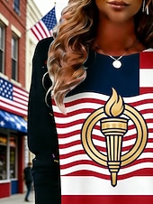  Ημέρα Αμερικανικής Ανεξαρτησίας Γυναικεία Μπλουζάκι Μπλουζάκι μπλουζάκι Στάμπα Γραφική Ριγέ Μοντέρνα Στυλάτο Κλασσικό Μακρυμάνικο Στρογγυλή Λαιμόκοψη Κανονικά μπλουζάκια