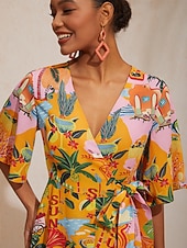 abordables Vestidos florales-Vestido largo floral de satén sedoso para escapada de verano