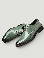 tanie Buty derby-męskie zielone buty typu oxford ze sztucznej skóry z nadrukiem krokodyla – lśniący styl sznurowany dla stylowych panów, na przyjęcia koktajlowe i luksusowe spotkania