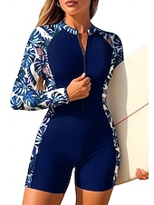 baratos Rash Guards de Uma Peça-Mulheres Padrão Anti Atrito Maiô de surfe de uma peça Roupa de banho Floral Tropical Bloqueio de cores Zip Up Com sutiã embutido Bojo Removível Proteção Solar UV UPF50+ Ultra Leve (UL) Manga Longa