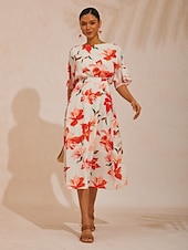 levne Květinové šaty-Maxi šaty s jarními květy, splývavým šifonem a stahujícím pasem