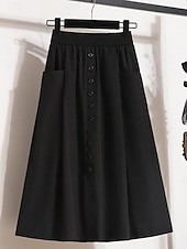 olcso Laza szoknyák-Női Divat Alkalmi Midi Magas derék Szoknyák Sima Zseb Nyúlós Napi Utca Fekete Khakizöld Tavasz Poliészter
