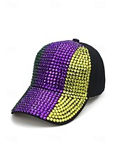 preiswerte Zubehör-Unisex-Paillettenkappe aus Polyester – Karnevalshut mit Strassverzierungen, verschiedene Muster für Freizeit und Festlichkeiten