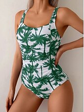 Χαμηλού Κόστους Ολόσωμα μαγιό-Γυναικεία Μαγιό Ενα κομμάτι Μαγιό Μονοκίνι Υψηλή περικοπή Μαγιό Έλεγχος κοιλιάς Ψηλή Μέση Εξώπλατο Διακοπές Ρούχα παραλίας Γραφική Τροπικό Λαιμόκοψη U Αμάνικο Μαγιό