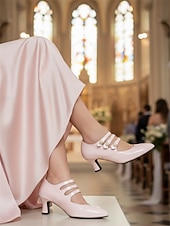 cheap Mother of Bride/Groom-Women's White Triple Strap Pearl Kitten Heels – Pointed Toe Elegant Mary Jane Pumps for Indoor Church Weddings, Mother of the Bride &amp; Sophisticated Ladies