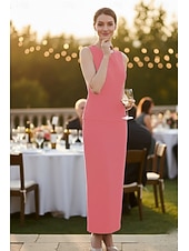 cheap Mom's Dress Sets-Sheath Column Dress Sets Ankle Length Party Dress Cocktail Dress Wedding Guest Dress Mother of the Bride Dress Sleeveless Long Sleeve Crew Neck Elegant Simple Formal Wedding Guest Chiffon with Solid