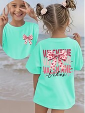 cheap Girl's 3D Playful Humor-Valentines Girls' 3D Graphic Bow tie T shirt Tee Short Sleeve 3D Print Summer Spring Sports Fashion Streetwear Kids 4-12 Years Crew Neck Casual Daily Outdoor Regular Fit