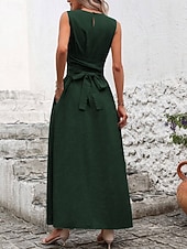 tanie Biała sukienka-Damskie Sukienka maxi Sukienka A line Urlop Codzienny Na zewnątrz Wyjściowe Luźny / a Jednokolorowe Bez rękawów Wycięcie pod szyją Granatowy Czarny Czerwony Zielony Lato Wiosna