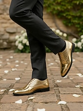 baratos Sapatos Oxford-Homens Sapatos sociais Pele PU Confortável Antiderrapante Respirável Com Cadarço Preto Dourado Outono Inverno