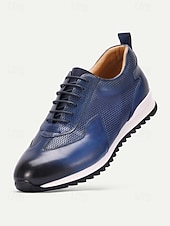 cheap Dress Sneakers-Men's Navy Blue Leather Sneakers – Elegant Design, Perfect for Weddings, Formal Gatherings and Semi-Formal Events