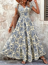 economico Abito Boho da Vacanza-Per donna Abito lungo maxi Abito Lungo Maxi Abito Abito da Spiaggia Abito Floreale Abito Boho Elegante Moda Moderno Quotidiano All'aperto Vacanza Vestibilità regolare Floreale Manica Corta Scollo a V