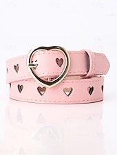 baratos Dia dos Namorados-Cinto feminino ajustável com fivela em formato de coração, em couro sintético, disponível em diversas cores, perfeito para presentes de Dia dos Namorados e para uso diário.