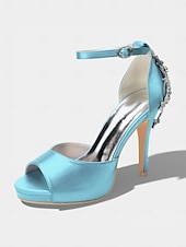 preiswerte Braut-Elegante Brautsandalen aus elfenbeinfarbenem Satin mit Knöchelriemen und Kristallverzierung an der Ferse – perfekt für eine Hochzeit in der Stadt.