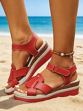 abordables Sandales compensées-Sandales compensées orange pour femmes – chaussures de vacances confortables et élégantes pour la plage, les voyages et les sorties estivales