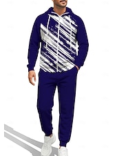 Недорогие спортивные костюмы-Муж. Толстовка Спортивный костюм Толстовка на молнии Кулиска Карманы Геометрический принт Брюки Толстовка Худи и брюки Осень Красный Тёмно-синий Тренировка в тренажерном зале Повседневный Баскетбол