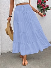 billige Casual Skjørt-Dame Elegant Mote Fritid Maksi Mellomhøyt liv Skjørt عادي Rynket Snorer Mikroelastisk Daglig Gate Marineblå Svart Hvit Rosa Sommer