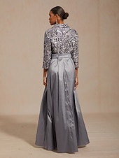 billiga Blommig klänning-Dam Maxiklänning A linjeklänning Empire midjeklänningar Fit And Flare Klänning Elegant Formell Kvällsfest Gradering Paljetter Spets Normal Ensfärgat Blommig 3/4 ärm Tröjkrage Silver