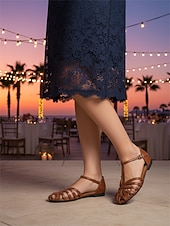 olcso Nők-női arany metálfényű ketreces szandál - elegáns lapos, pántos alkalmi cipők üdülői estékre, kényelmes T-pántos nyári szandálok nyaralási vacsorákhoz &amp;hajózási ruházat