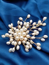 voordelige Huwelijk ACC-Damesbroche van imitatieparels, elegant bloemmotief met goudkleurige accenten, perfect voor bruiloften, feesten en formele gelegenheden, bruidsaccessoires en avondkleding.