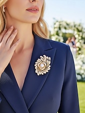 economico Matrimonio ACC-Spilla da donna in lega con perle finte, colori oro e argento, elegante design a spirale con fuochi d'artificio, perfetta per matrimoni e cene formali