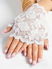 baratos Casamento ACC-Luvas femininas de renda, confeccionadas em renda de poliéster, disponíveis em diversas cores, perfeitas para casamentos, festas e ocasiões especiais.