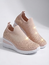 economico Sneakers da donna-Per donna Casuale Quotidiano Passeggiata Strass Plateau Zeppa Punta Tonda Casual Comfort Tessitura Volante Mocassino Nero Bianco Rosa