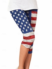 economico Pantaloni Giorno dell’Indipendenza-leggings da donna per il giorno dell'indipendenza americana, moda per le vacanze, stile streetwear, pantaloni capri a vita alta, grafica con bandiera, comfort, morbidi e comodi, alta elasticità, per tutti i giorni, all'aperto, vacanza, blu, rosso, kaki, e