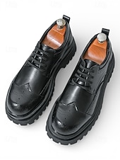 お買い得  ダービーシューズ-メンズブラウンブローグシューズ - エレガントなレースアップデザインとチャンキーソール。ビジネス、カジュアル、イブニングウェア、結婚式に最適です。