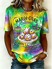 levne Dámské Mardi Gras Oblečení-Karneval Mardi Gras Dámské Tričko Tisk Grafika Vinobraní Módní stylové Krátký rukáv Tričkový Běžné topy Denní Černá a červená Bílá Žlutá Světle zelená Fialová Léto Jaro