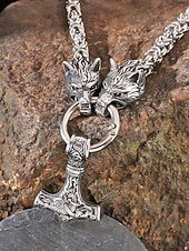 halpa Miesten korut-Miesten viikinkityylinen riipuskaulakoru, metalliseosta sudenpäällä ja Thorin vasaralla, ainutlaatuisia pohjoismaisia koruja arkeen ja juhlaan