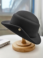economico Matrimonio ACC-cappello in feltro di lana da donna, disponibile nei colori bianco e nero, stile elegante con decorazione a bottone dorato, perfetto per matrimoni e banchetti