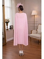voordelige Thee Lengte-Trompet zeemeermin Over de knie Cocktail jurk Bruiloft gast jurk Baljurk met cape Elegant Semi-formele jurken Casual / Overdag Bruiloft Halve mouw V-hals Formeel Cocktailparty Chiffon Kant met Kant