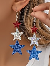 Boucles d'oreilles pendantes et créoles pour femmes du 250e anniversaire des États-Unis en acrylique vintage actif avec étoile pentagramme quotidienne