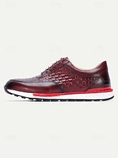 abordables Baskets de Costume-Chaussures de course pour homme en cuir bordeaux – un design sportif et un confort optimal, parfaites pour les mariages décontractés, les événements en plein air et les week-ends.
