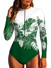 baratos Rash Guards de Uma Peça-Mulheres Segunda-pele para Mergulho Roupa de banho Roupas de Banho Esportivas Floral Tropical Zip Up UPF50+ Secagem Rápida Leve Manga Longa Camisa de Natação Surfe Praia Esportes Aquáticos Verão