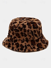 levne Dámské klobouky-Dámská čepice s leopardím potiskem a umělou kožešinou – více barev, polyesterový materiál, moderní a pohodlná na běžné nošení i do zimy