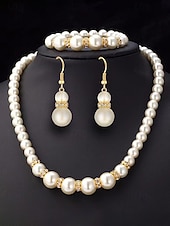 cheap Wedding Accessories-Women's Faux Pearl Jewelry Set, Elegant Gold &amp; Silver Tone, Necklace, Earrings &amp; Bracelet, Perfect for Weddings and Formal Occasions