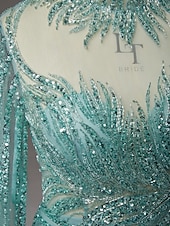  Sirena Tromba Strascico a Terra Perline ricamate Abito da invitata a nozze Abito Formale Abito da Sera Elegante Scintillante Stile Celebrità Senza Maniche Girocollo Festa serale Matrimonio Shiena