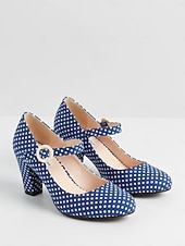 levne Retro styl 50. let-Dámské vintage puntíkované lodičky Mary Jane z 50. let - retro rockabilly boty s kulatou špičkou a robustním podpatkem na středním podpatku na letní dovolenou &amp;večírky